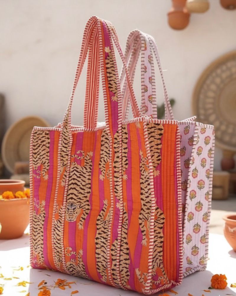 Gulbagh Travel Tote – Quilted Jaipuri Cotton Bag