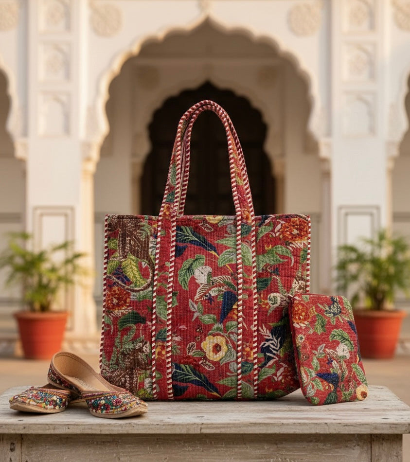 Gulbagh Quilted Tote Bag – Handcrafted Jaipuri Cotton