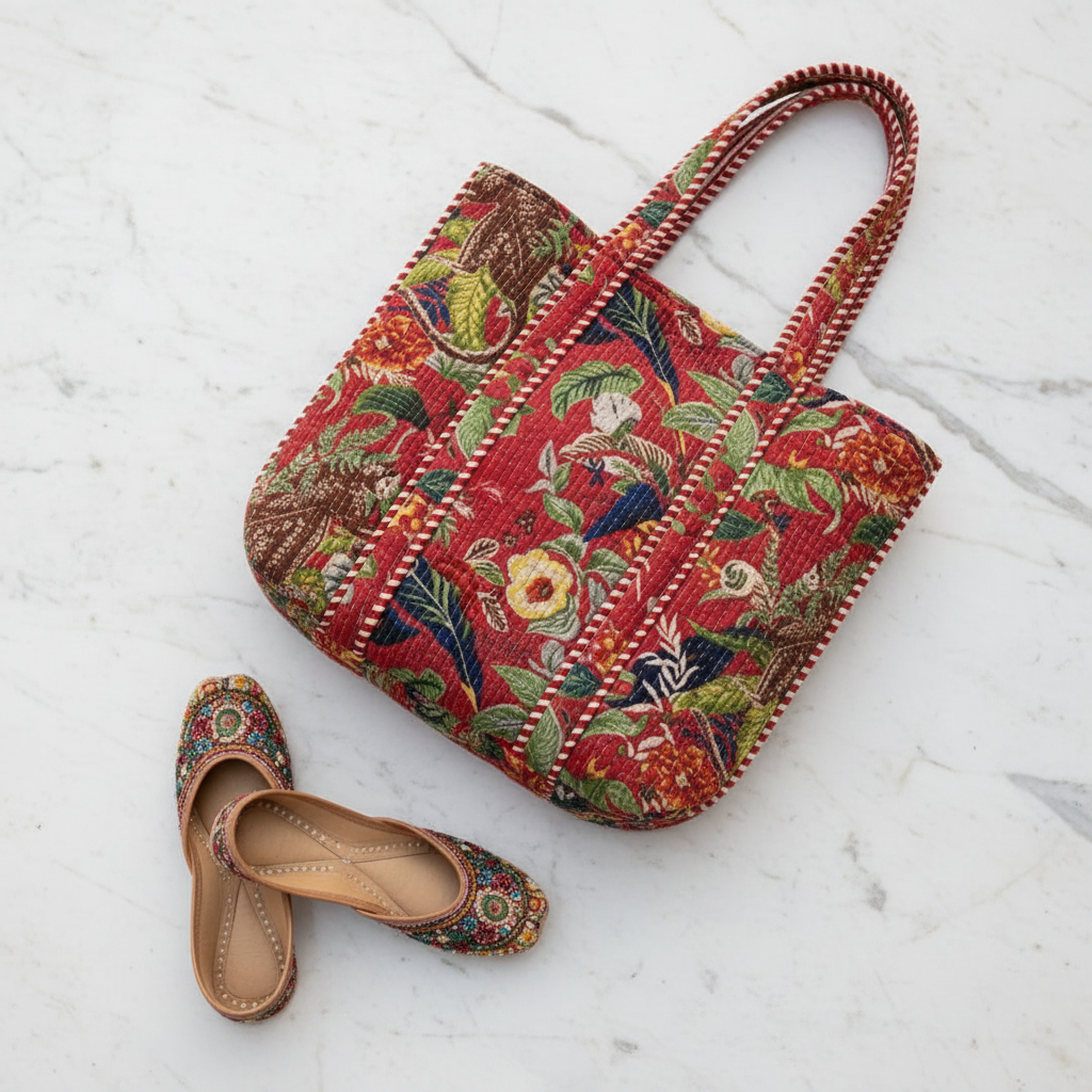 Gulbagh Quilted Tote Bag – Handcrafted Jaipuri Cotton