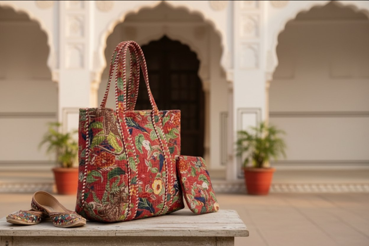 Gulbagh Quilted Tote Bag – Handcrafted Jaipuri Cotton
